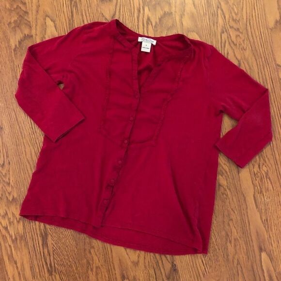 Lucky Brand | Red Knit Button Front Top - Picture 1 of 5